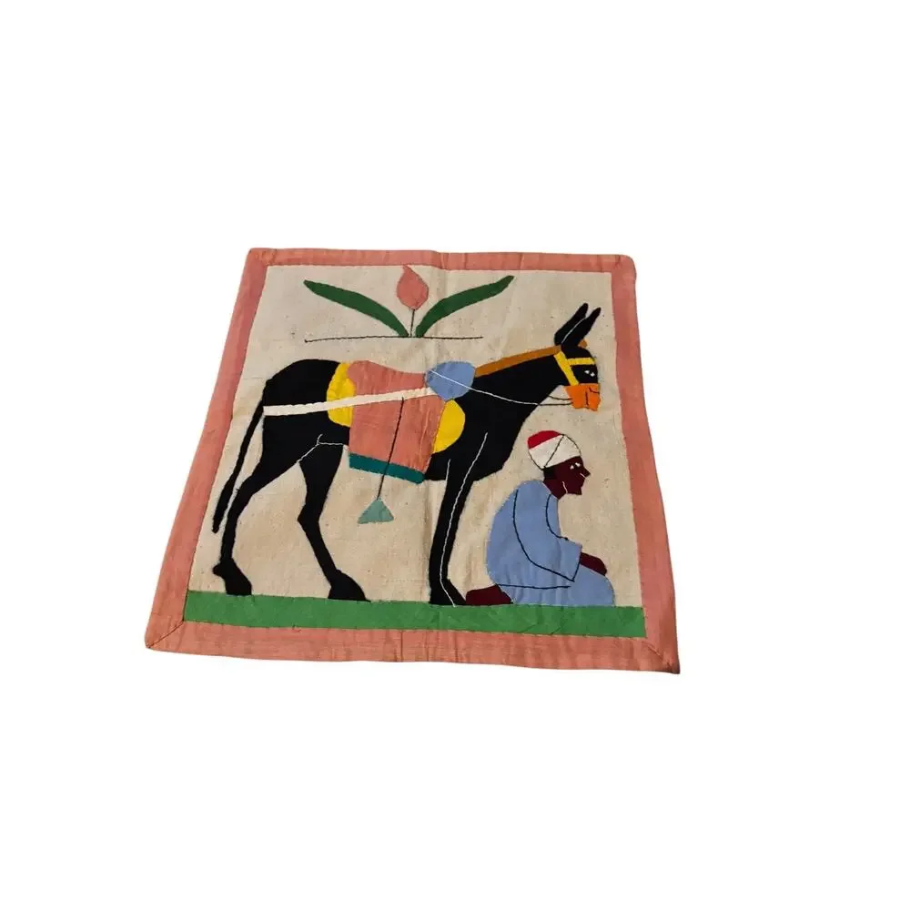 Vintage Egyptian Khayamiya Appliqué Textile Panels‎ Set of 5 Donkey Camel Villa